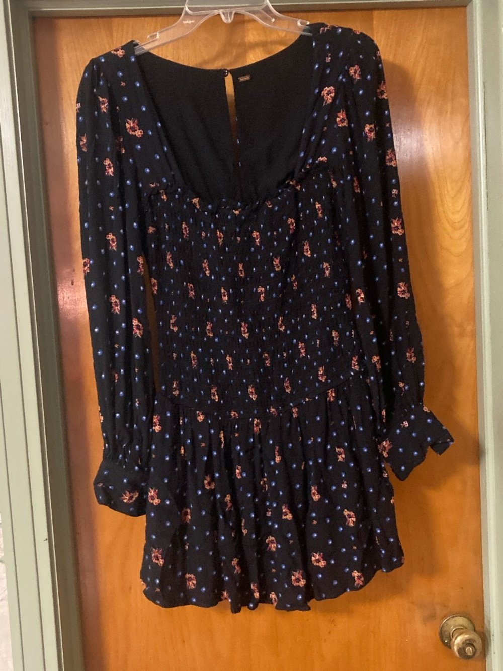 Free People Two Faces Long Sleeved Mini Dress Black Floral Ruched
